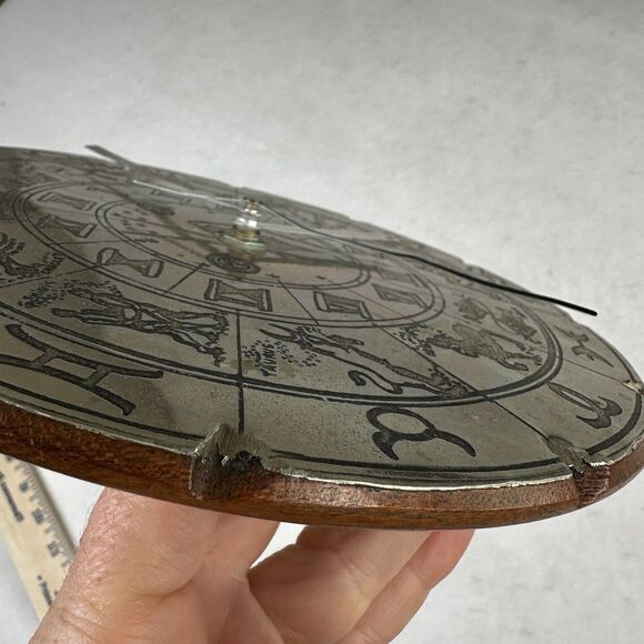 Astrology Zodiac sign navigation Sundial Metal Wood clock 7” - Picture 5 of 8